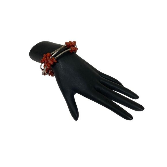 Vtg Red Jasper Nugget Wrap Bracelet Brown Sienna Bead Untested Silver Tone Luck - Picture 1 of 8